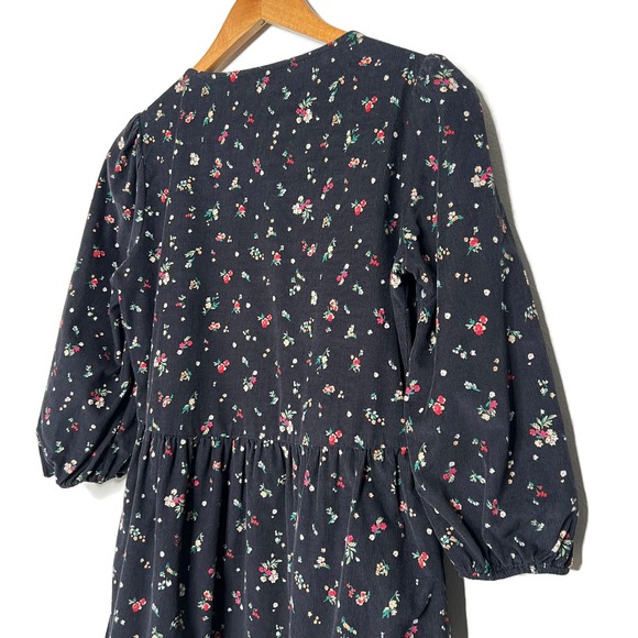 Time and Tru Womens Black Floral Corduroy Tiered Puff Sleeves Mini Dress Size S - Picture 11 of 16